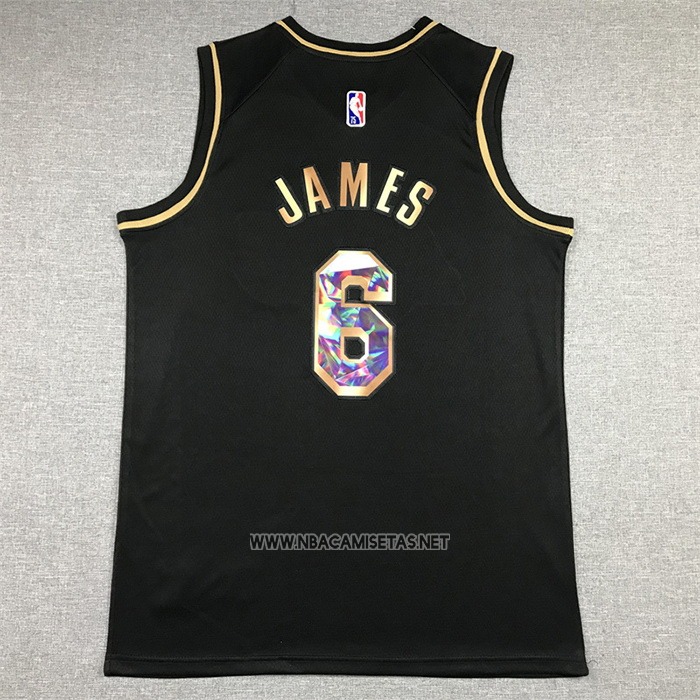 Camiseta Golden Edition Los Angeles Lakers Lebron James NO 6 2021-22 Negro